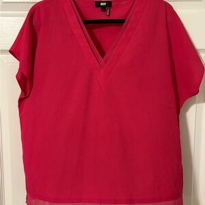 DKNY Women's Bright Pink V-Neck Blouse